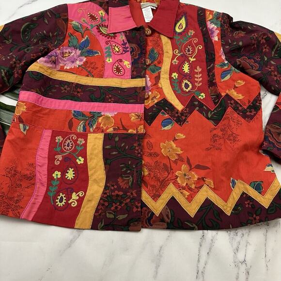 Coldwater Creek Embroidered Jacket Plus Size 1x Red Pink Floral Patchwork - Picture 5 of 11